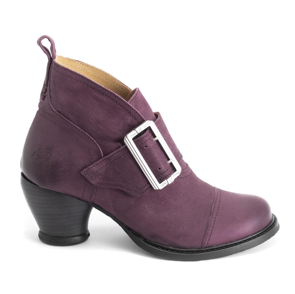 John Fluevog EAST END  PORTER BUCKLED ANKLE BOOT Purple Size 7.5